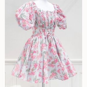 Cotton puff sleeve rose dress EUC